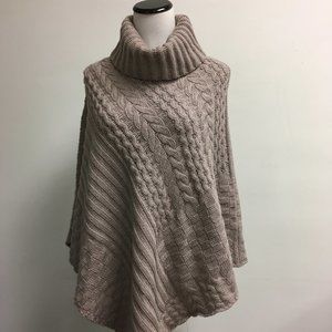 27 Miles cowl neck cable Poncho Taupe sweater OS